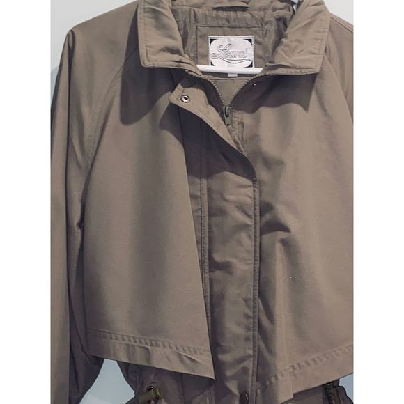 Vintage Learsi Zippered & Buttoned Cinched Waist Tan Raincoat 1X - Picture 3 of 12